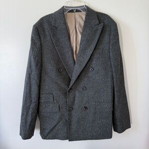 Banana Republic Joaquin Tweed Grey Double-Breasted Blazer Suit Jacket